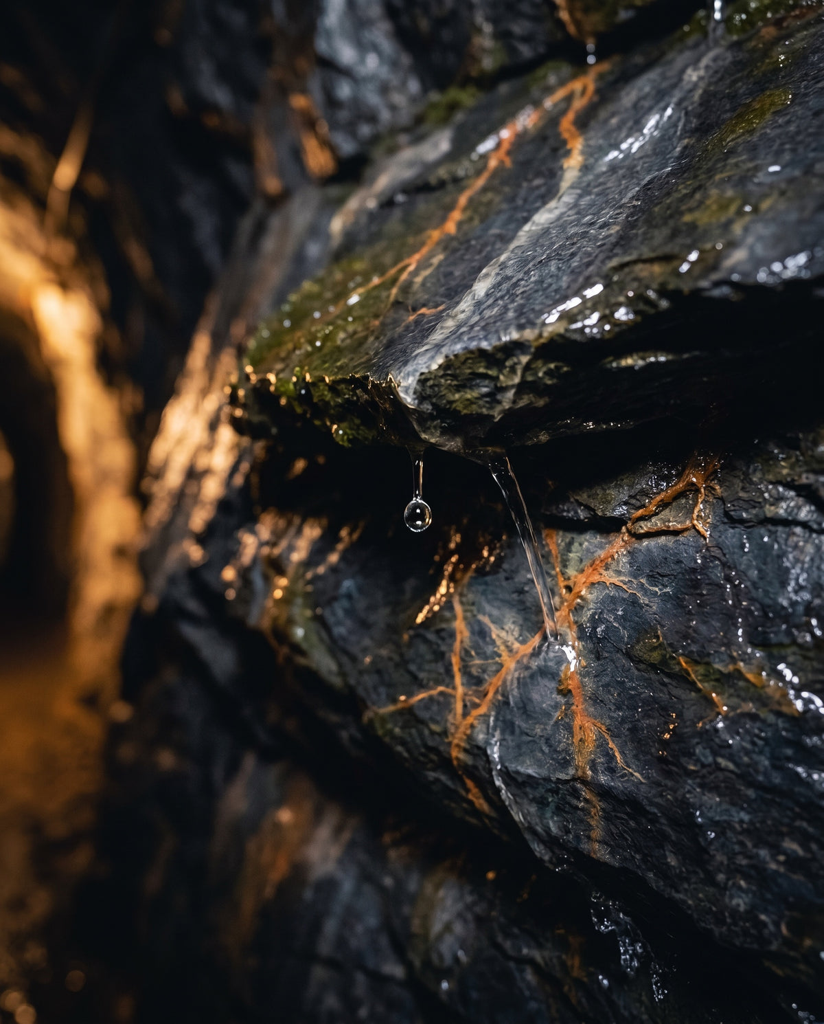 Quellwasser läuft über Stein